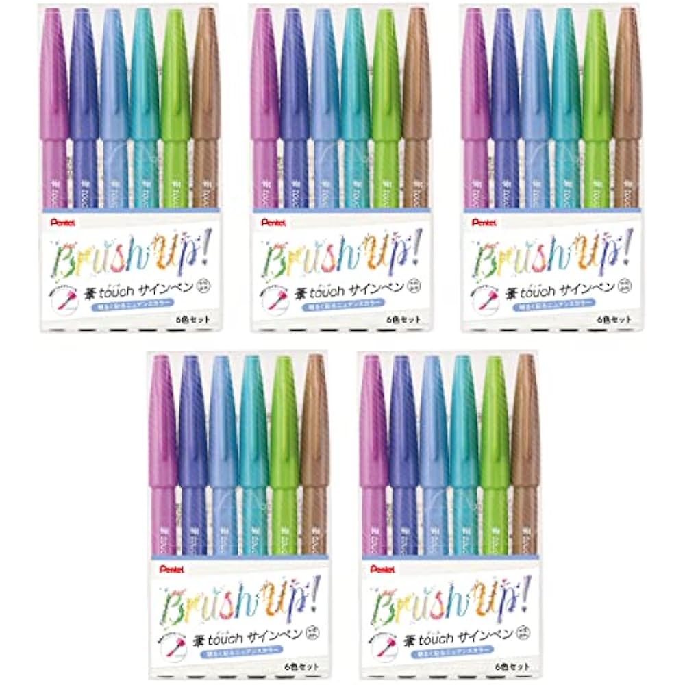Кисть Pentel, Маркер Touch Sign, Набор из 6 цветов, C, 5 шт., SES15C-6STC