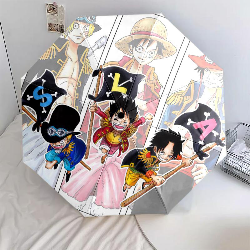 1 Adet Otomatik Katlanır Şemsiye - Anime One Piece Desenli Taşınabilir Katlanabilir Tasarım 8 Kemerli Noel Doğum Günü Hediyeleri