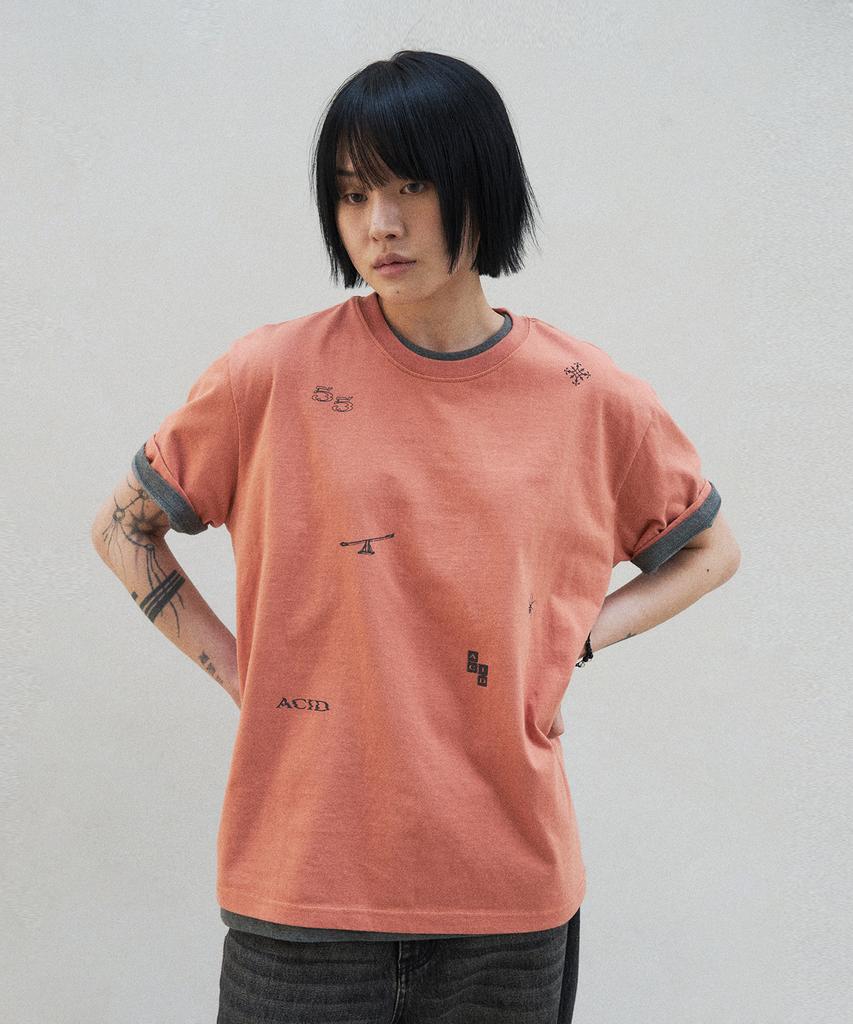 SLOWACID Washed Stamp Short Sleeve T-Shirt [Orange]