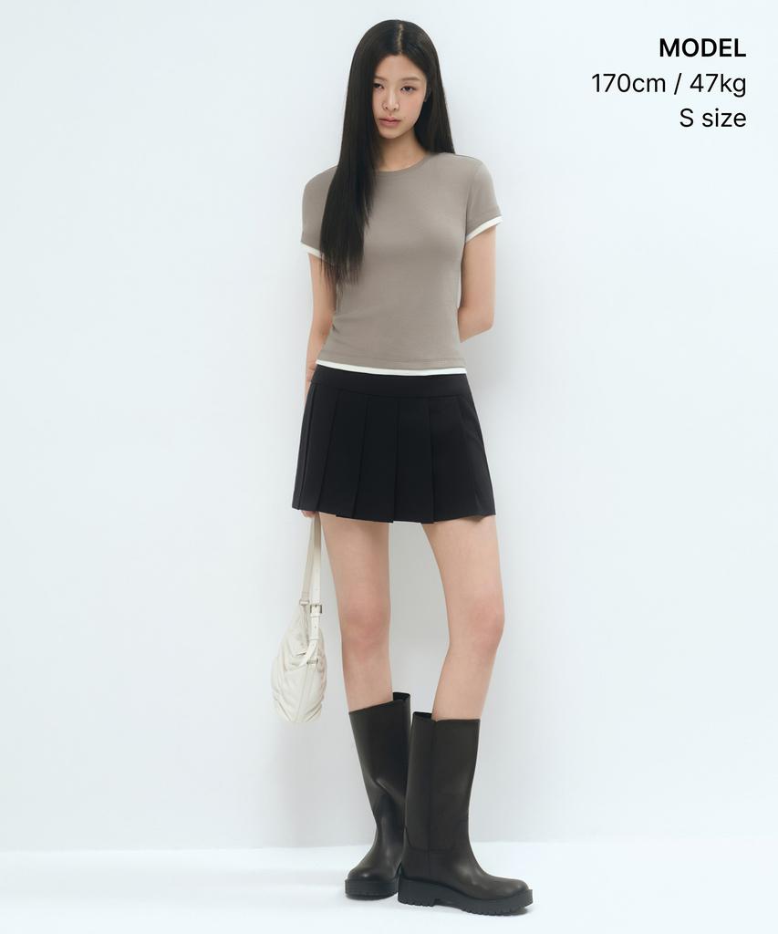 MUSINSA STANDARD WOMAN Women'S Layered Hem Slim T-Shirt [Dusty Beige]