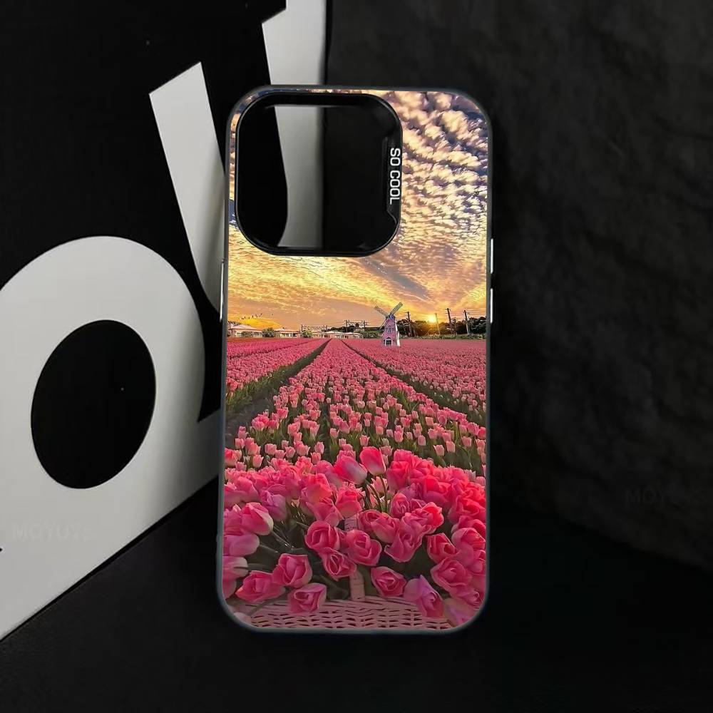 Super Beautiful Tulip Phone Case For iPhone 17,16,15,14,13,12,11 Plus,Pro Max,XS,Colored Silver Plated Inside Cover