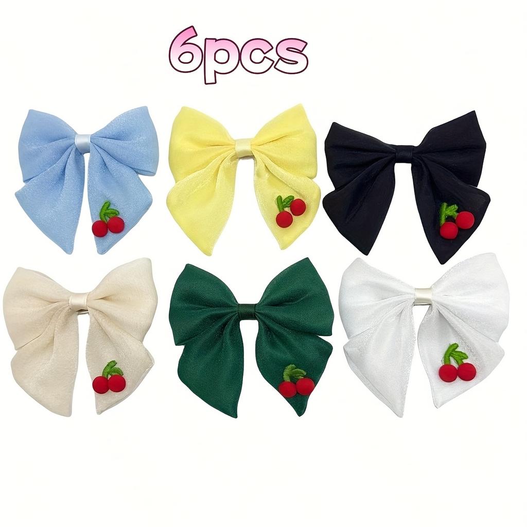 high quality7pcs/6pcs Spring and Summer Sweet Temperament Fabric Bow Hair Clip ins Princess Style Bang Clip Edge Clip Women's Hair Accessories
