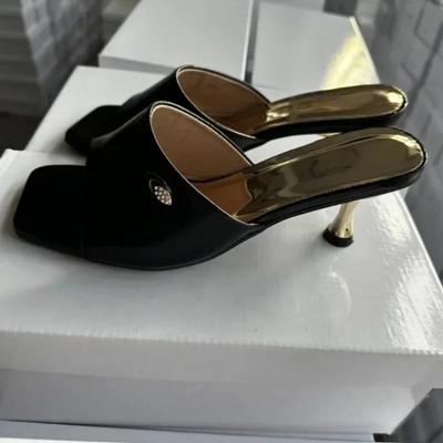Moda 2024 Zapatos de Mujer Modernos y Versátiles Punta Cuadrada Chanclas de Tacón Alto para Mujer Talla Grande Chanclas de Moda para Mujer