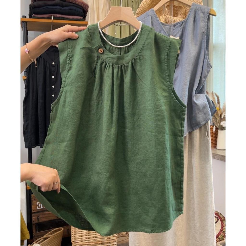 Southeast Asian Women's Plus Size Flutter Sleeve Cotton Linen Summer Top