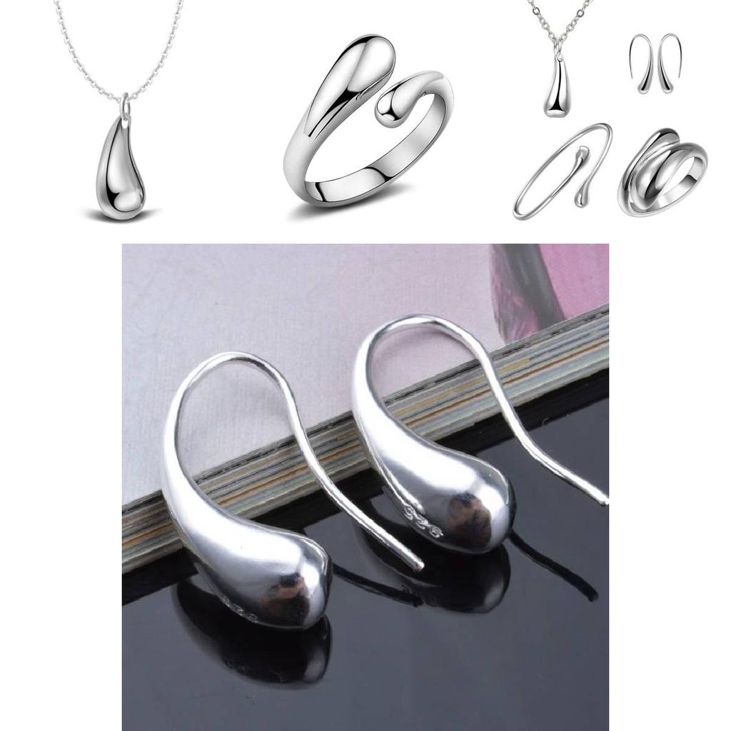 Beautiful Silver Plated Water Drop Jewelry Ensemble Includes Bracelet Necklace Earrings And Ring