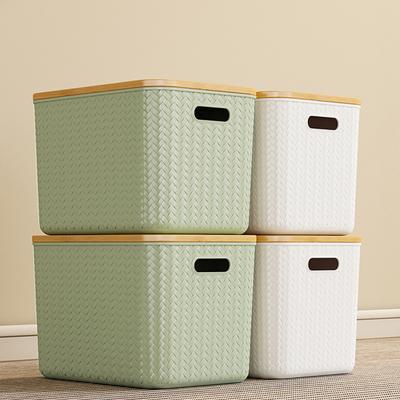 2 Pcs Organizing Boxes Hard Large Capacity with Bamboo Lid Dustproof