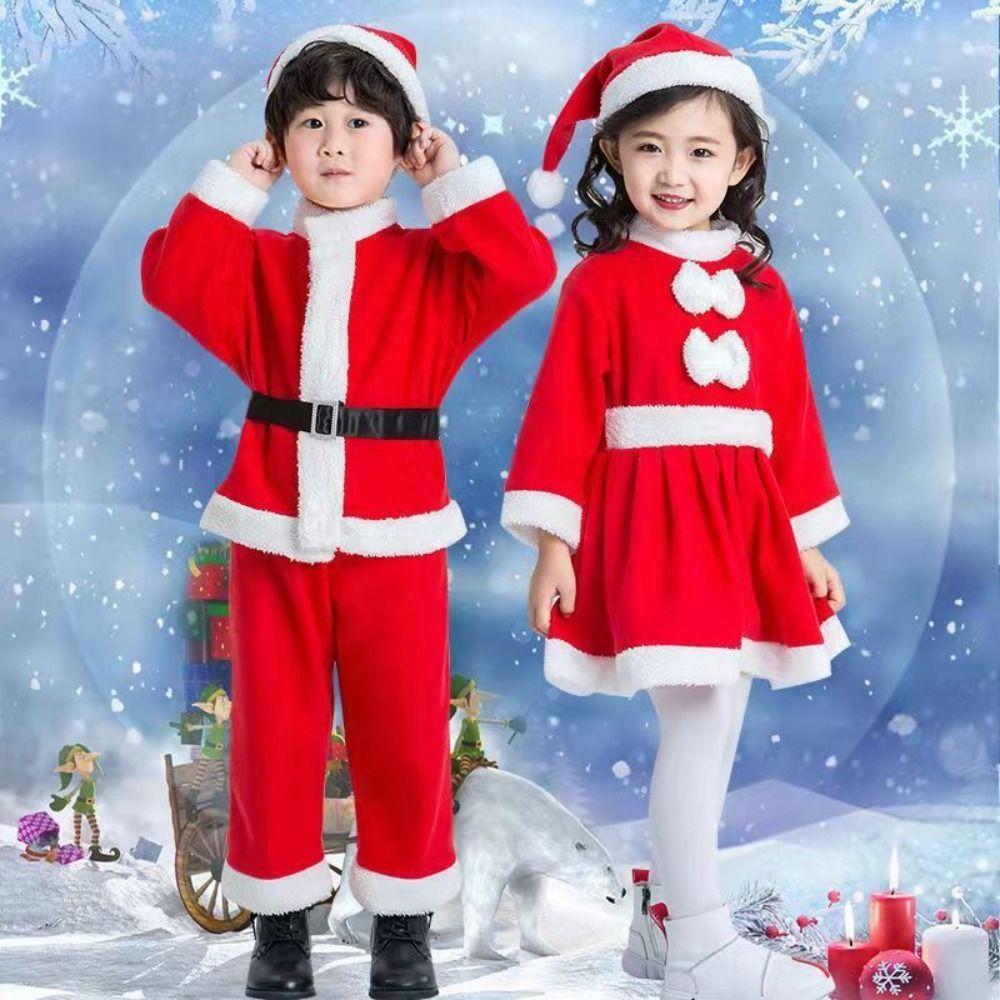 Hat Beard Children's Christmas Clothes Fleece Kids Cosplay Clothes  Boys Girls