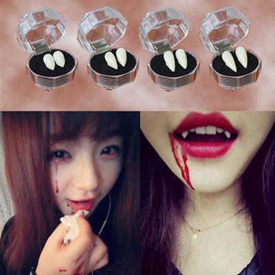 Set da 2 Pezzi Denti Finti Zombie Vampiro Denti da Fantasma Diavolo Zanne Festa Halloween Prop