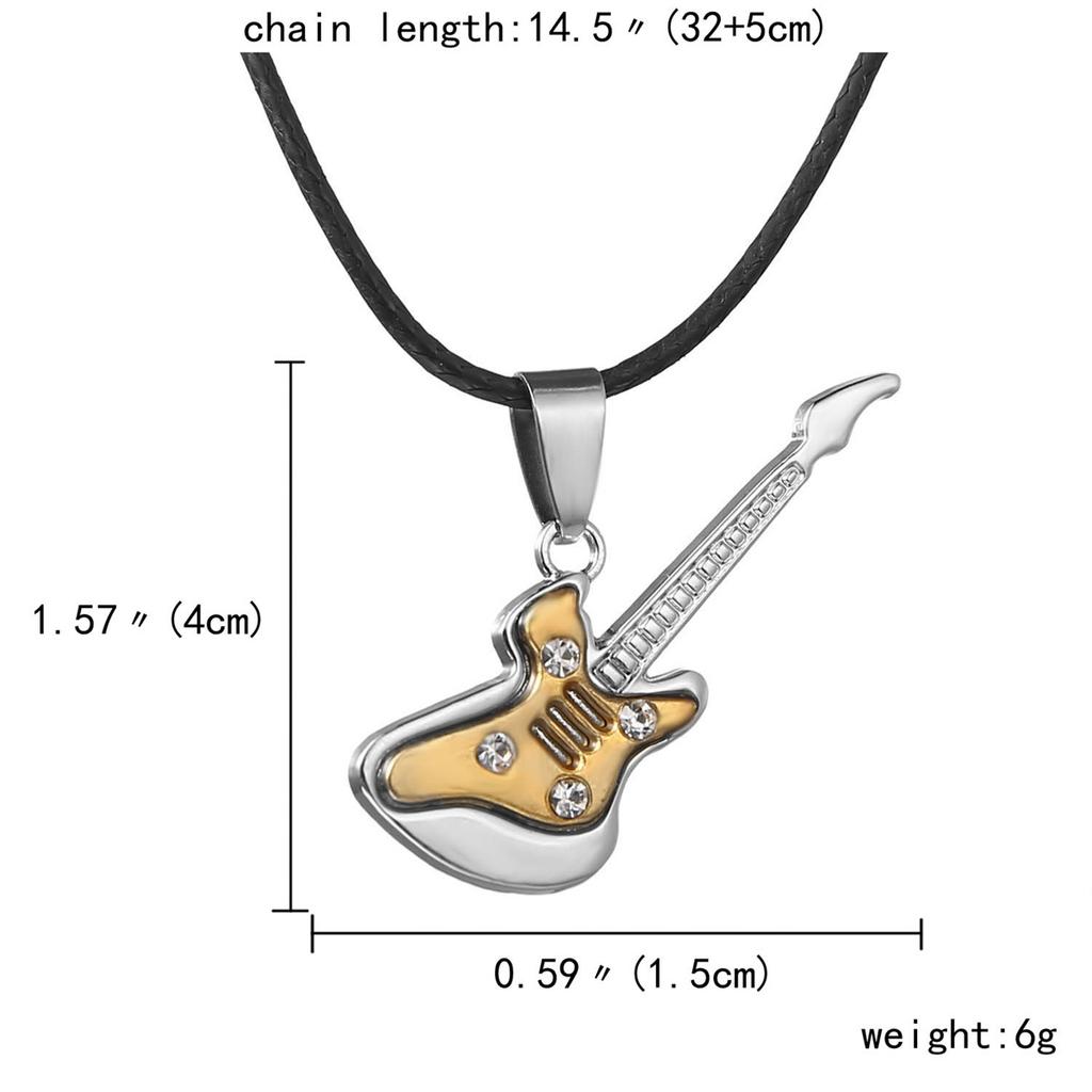 Stainless Steel Guitar Pendant Necklace For Men Women Retro Punk Rope Chain Musical Instrument Choker Party Jewelry Gift