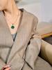 925 Sterling Silver Women's Pendant Necklace with Natural Green Chalcedony and Round Diamond-Set - Elegant Light Luxury Style