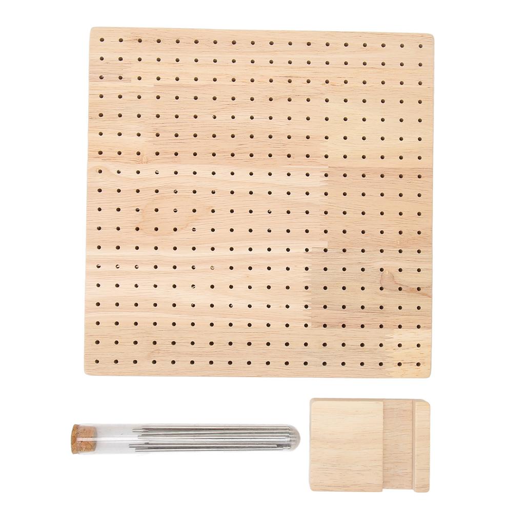 Wooden Blocking Board 324 Holes Polished Rubber Wood Handcrafted Knitting Board with Steel Pins Needles for Crocheting