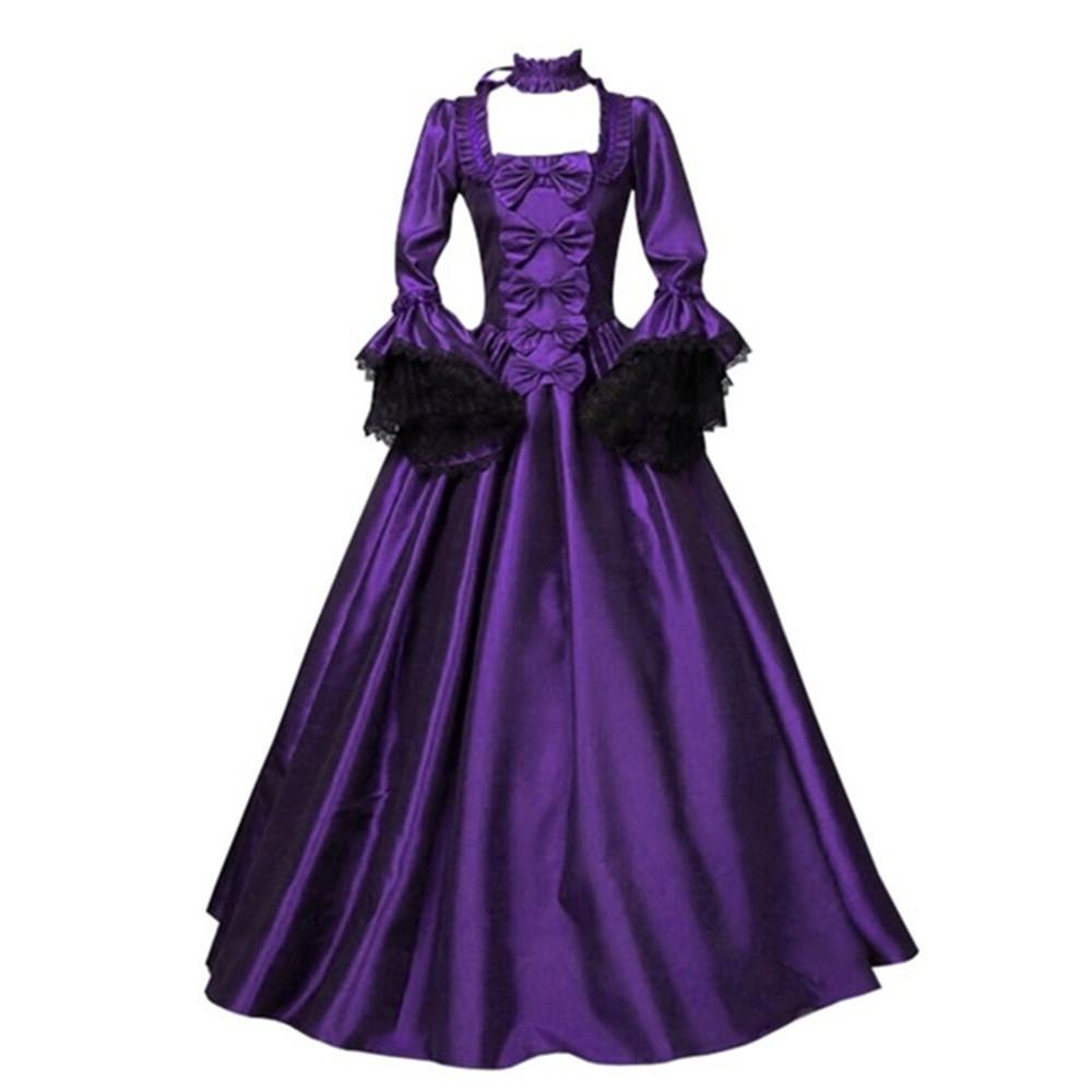 Elegant 2020wish Medieval Lace Patchwork Bell Sleeve Long Dress For Vintage Style