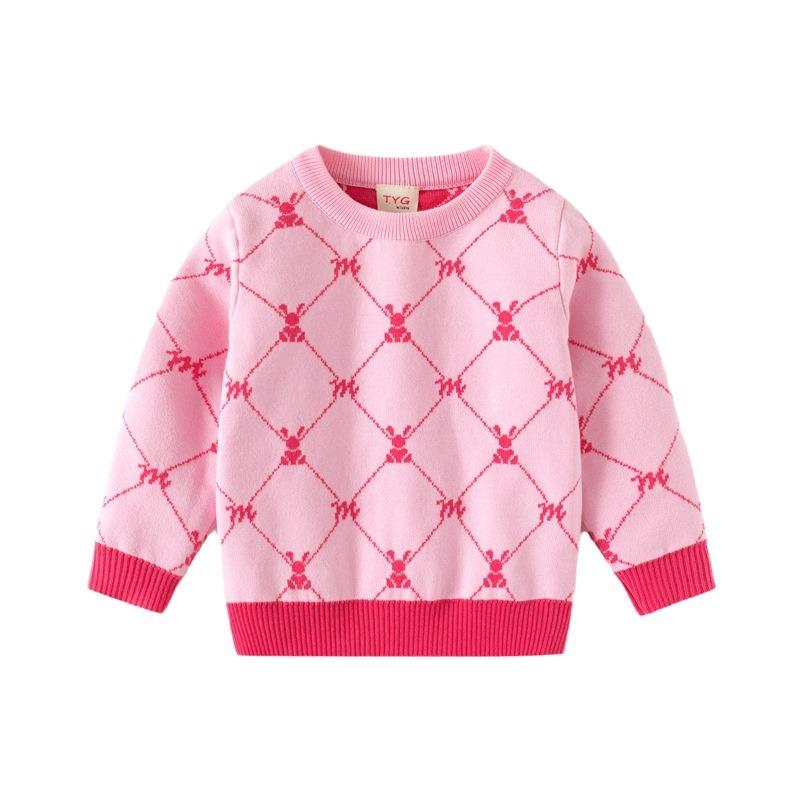 Autumn and Winter New Children's Clothing Girls Double-layer Cotton Thread Knitted Bottoming Shirt Girls Plaid Rabbit Sweater