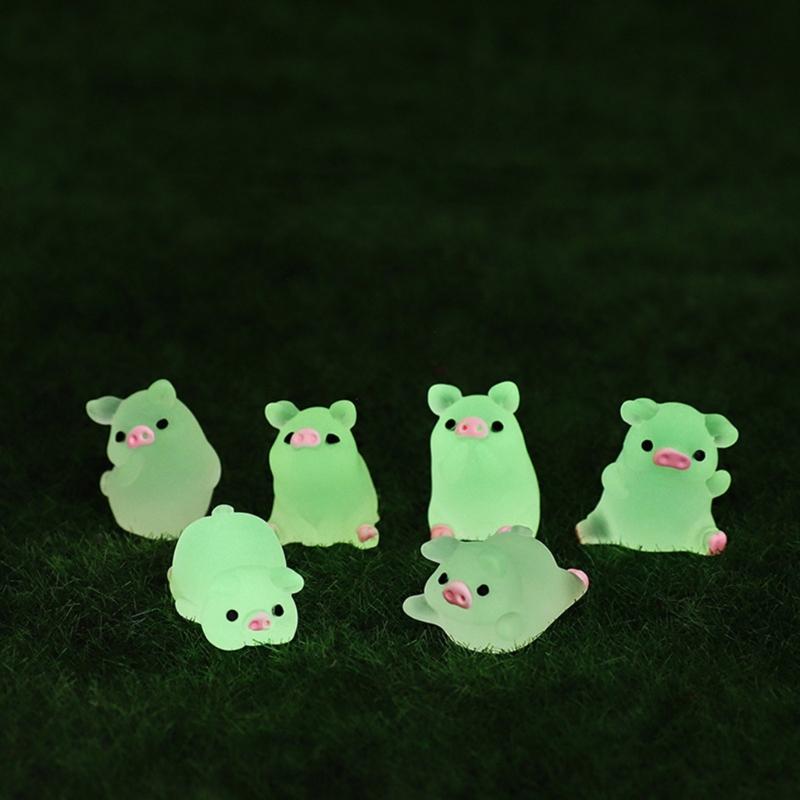 6Pcs DIY Garden Decors Cute Luminous Piggy Miniature Figurines Pig Cake Toppers