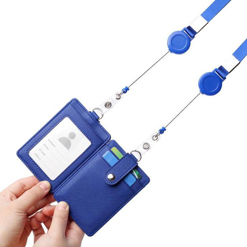 PU-Leder-Ausweishalter mit ausziehbarem Lanyard, Kartenhalter, Namensschild, Schul- und Bürobedarf
