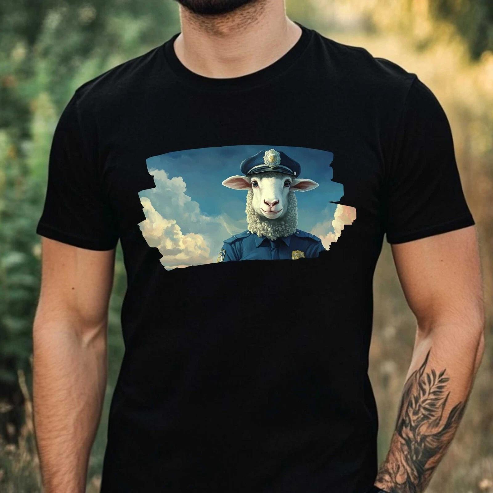 T-Shirt Herren Schaf als Polizist Motiv Baumwolle Größe XS bis 5XL XXXL