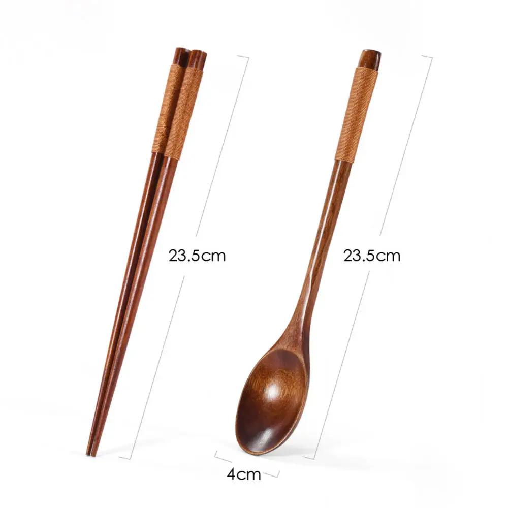 Japanese Wooden Reusable Sushi Chopsticks Spoon Cutlery Set Non-slip Travel Dinnerware Suit Tableware Kitchen Tools