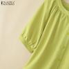 ZANZEA Women Casual Round Neck Loose Summer Short Sleeve Blouse