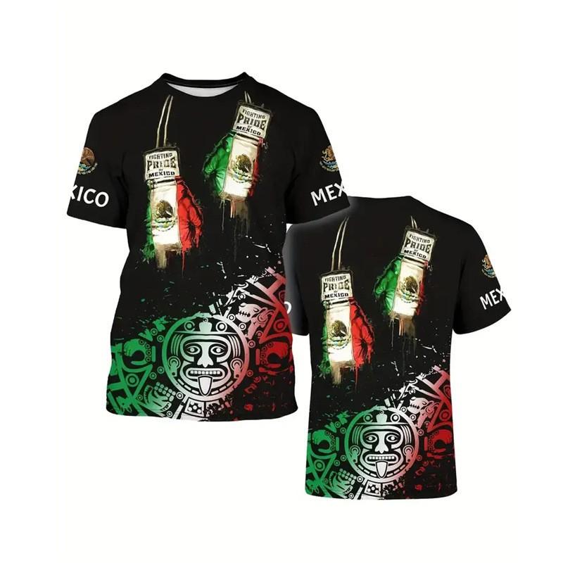 Mens Mexico Flag 3D Printed Short Sleeve T-Shirt Loose Fit Breathable Sport Tee Football Fans