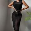 European & American Beach Vacation Sexy Solid Color Knit Split Sun Protection Maxi Dress