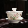 Elegant Orchid Mutton-fat Jade Porcelain Kung Fu Tea Set