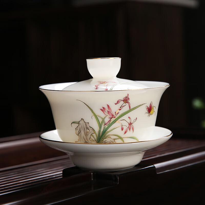 Elegant Orchid Mutton-fat Jade Porcelain Kung Fu Tea Set