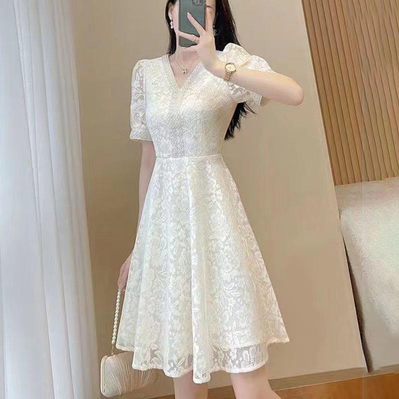 Elegant Lace A-Line Midi Dress - Summer 2025 New Arrival for Petite Women