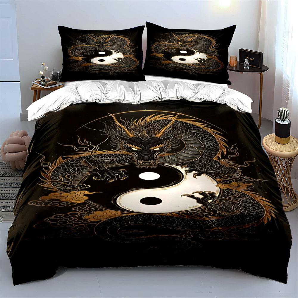 Dragon with Yin-Yang symbol. Bedding sets Duvet cover sets Duvet covers Pillowcases(1* Duvet Cover 2* Pillowcases without duvet insert)