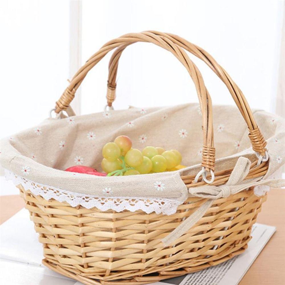 Oval Sundries Willow Woven Handwoven Vegetable Basket Storage Basket Fruit Basket Picnic Basket