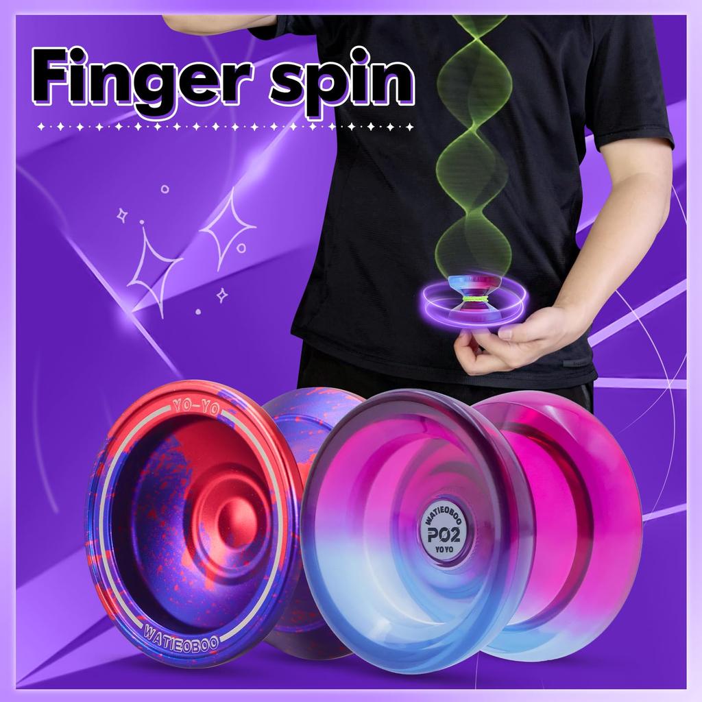 WATIEOBOO Yoyo Metal Yoyo P02 PC Switches from Responsive To Modes Perfect for and Advanced Players Set, 2-Pack (W7 + Two-Color Yoyo) - Non-Responsive