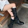 Height increase of 6cm~ 2025 Spring and Autumn new fashionable belt buckle square round head pleated medium tube knight boots women's autumn