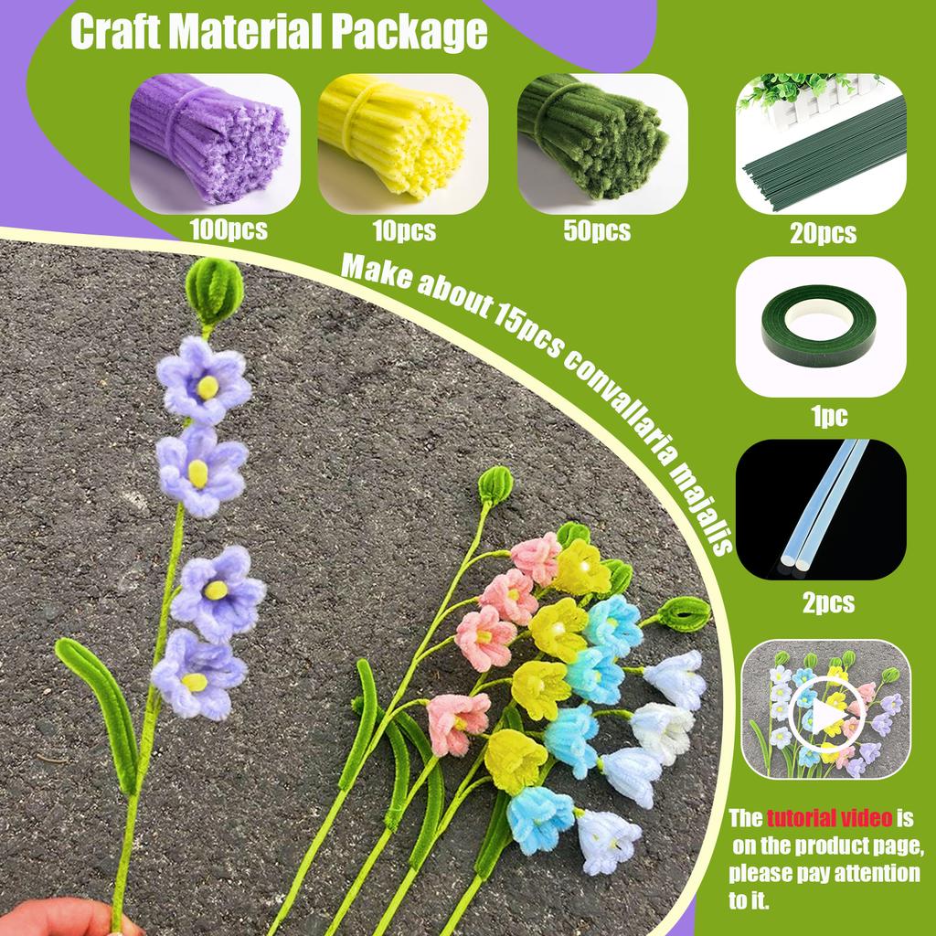 Craft Pipe Cleaners Flower Set,Chenille Stem Kit for Craft Lily of Bell Bouquet Making,DIY Craft Projects and Holiday Decoration