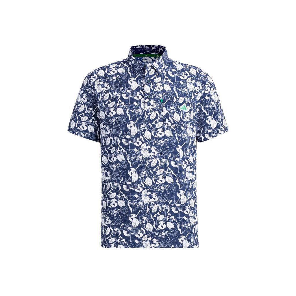 Adidas Printed Point Collar Short Sleeve Shirt Men Tops Sea-Blue HS9055