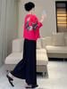 2025 Spring Butterfly Print Ruched Nine-Sleeve Cardigan: Chinese Style Buttoned Top for Moms