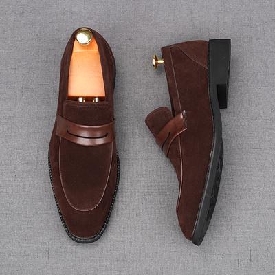 British Gentleman Pointed Suede Leather Business Flats Shoes For Men Designer Penny Loafers Homecoming Wedding Dress Footwear