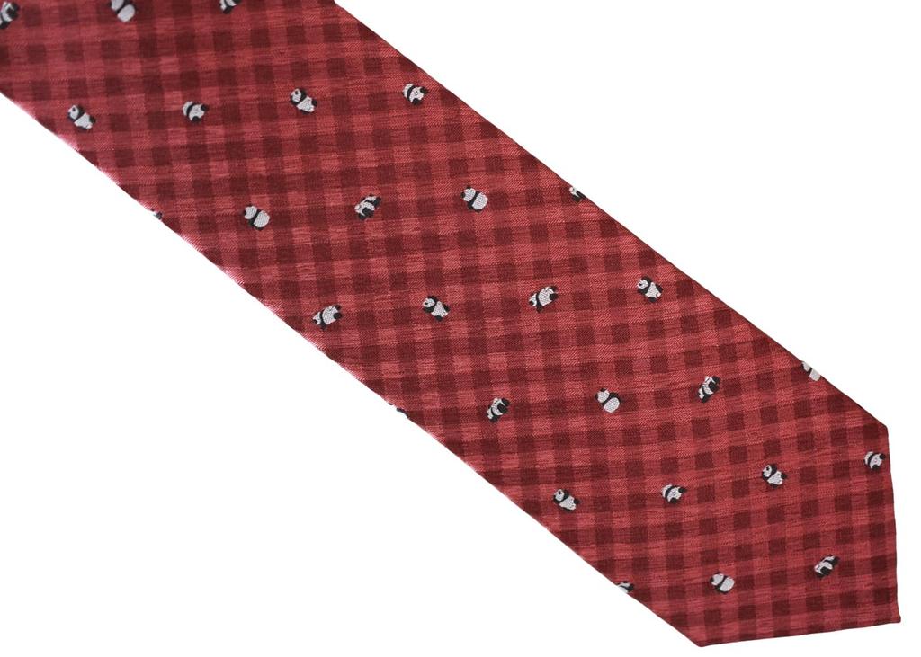 SIMON CARTER Panda Gingham Check Silk Tie (Antique Red)