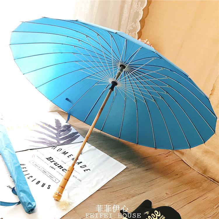 Wood Long Handle Umbrella 24 Ribs Retro Chinese Umbrella Men Women Black Big Parasol Outdoor Sun Protection Umbrellas for Girls