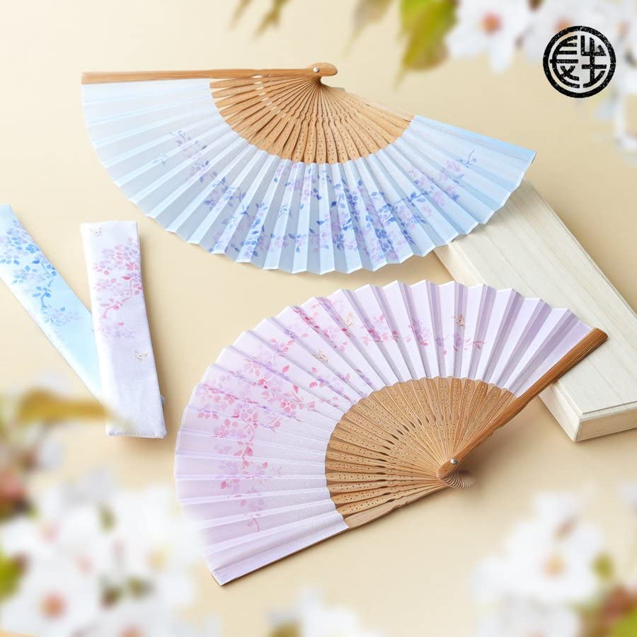 Stylish Business Fan Set with Fan Case and Handkerchief Spring Flower Pink [Osaka Choseido] Women's -