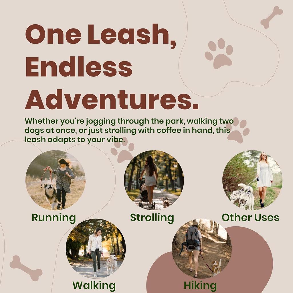 BLIVORRA-Hands-Free Dog Leash for 2 Dogs – Dual Bungee with Waist Belt, Pouch & Padded Handles – Tangle-Free, Shock Absorbing Leash for Walking,