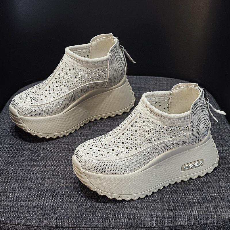 Hollow Women's Sandals Summer Round Head Gypsy Star Rhinestone Casual Fashion Breathable Thick-soled Heightening Shoes