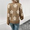 Women's Fashion Casual Flower Pattern Print Autumn Winter Long Sleeve O-Neck Sweaters