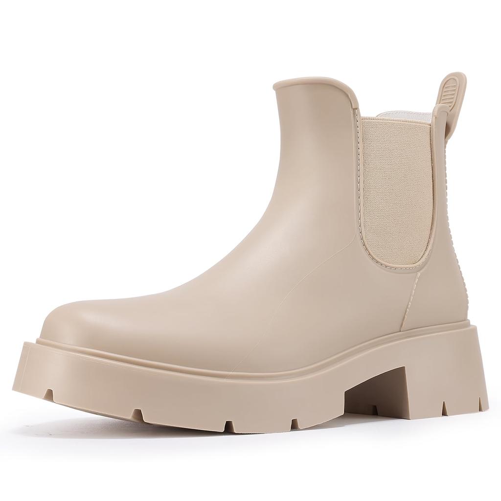 Fashion Crestar Damen Chelsea Combat Stiefel Outdoor Wasserdicht Knöchel Regenstiefel Damenmode Dicke Sohle Slip-on Klobige Blockabsatz Stiefel