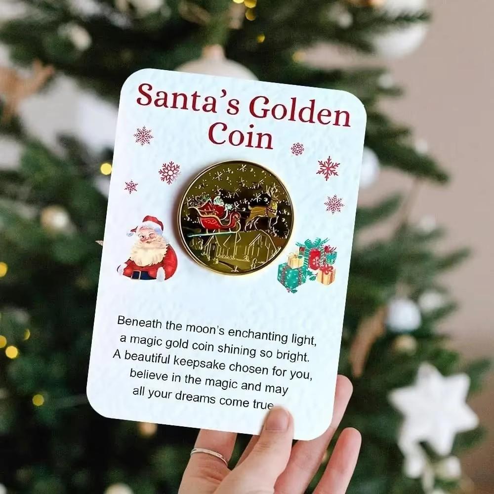 

Рождественские коробки «Монеты Санты», с открыткой, Рождественские памятные монеты Новый год, Сувенирная монета Санта-Клауса 1pc золотой