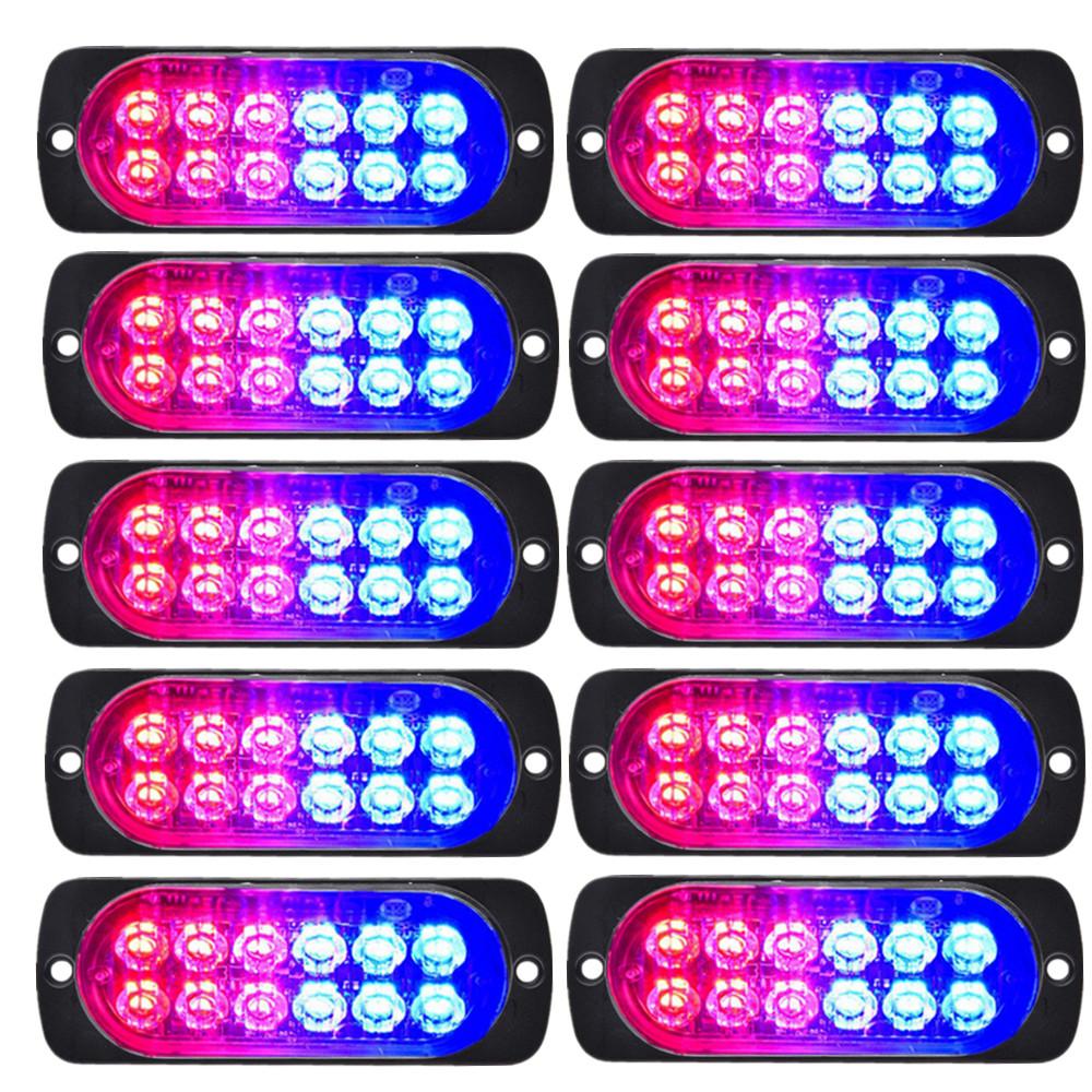 10PCS 12LED Lights Emergencies LED Car Strobe Lights Flashing Warning Light Beacon White Amber 12V 24V LED Stroboscopes For Auto