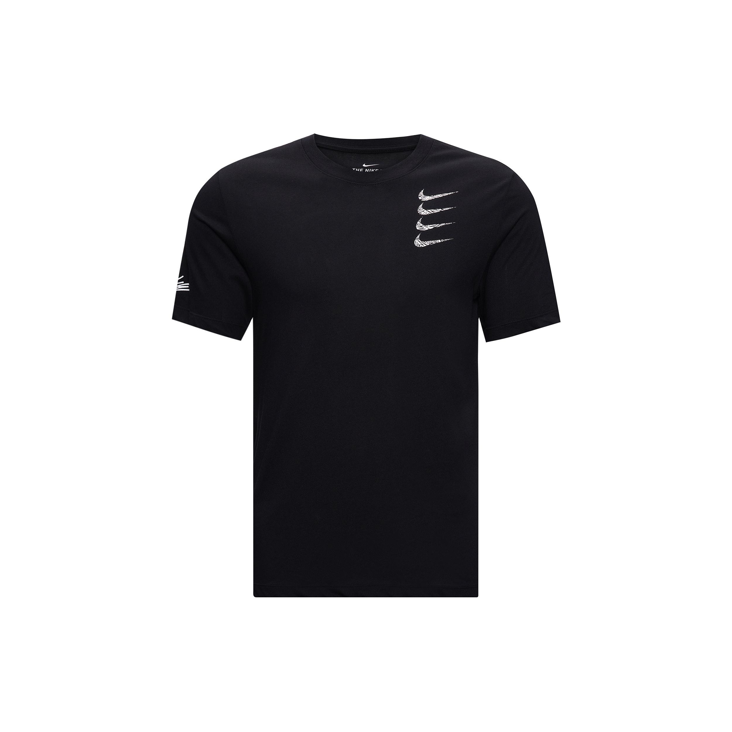Nike Round Neck Training Short Sleeve Multi Swoosh Black White Men s CT6465-010 S