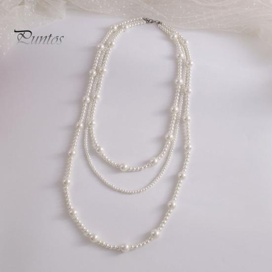 French Style Retro Faux Pearls Necklace Women Long White Three Layered Faux Pearls Luxury Sweater Necklace Jewelry Gift