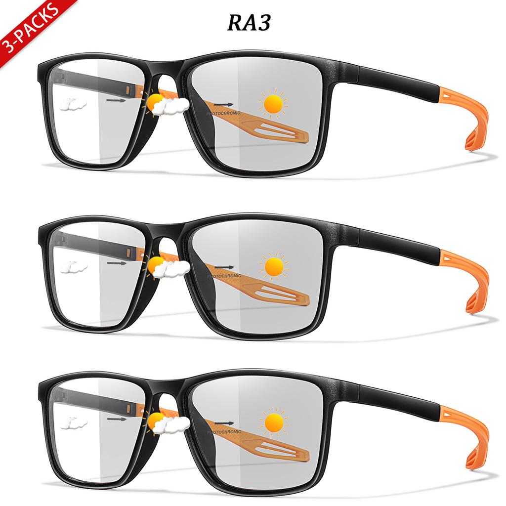 3 Pairs Reading Glasses Photochromic Classic Square Far Sight Presbyopic Glasses Anti Blue Light Blocking Ultralight Eyewear