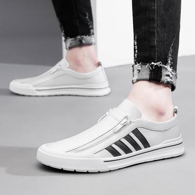 New High End Men Genuine Leather Casual Shoes Fashion Concise Cool Zipper Loafers Man Flat Leather Driving Shoes Male Moccasins