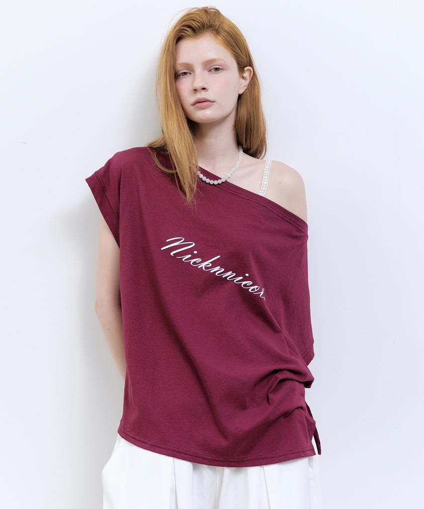 Nigaennikol Lettering Off Shoulder Top_Plum