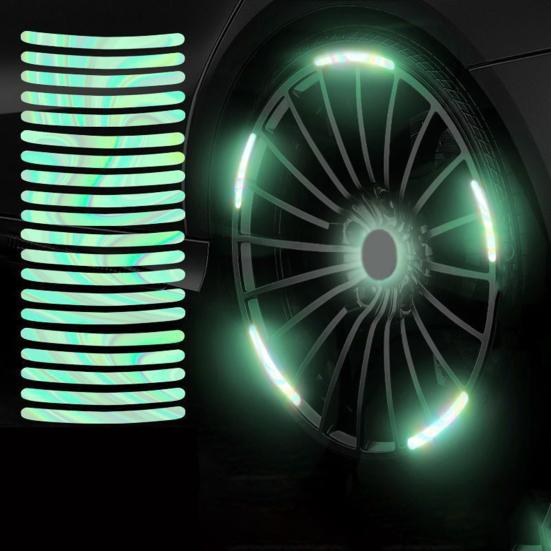 20PCS Car Wheel Stickers Reflective Night Safety Warning Tape Waterproof Scratch-Resistant Rim Decals for Cars Motorcycles Bicycles